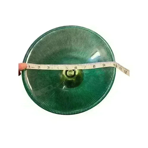 Teal Glass Fruit Bowl Gold Base Tall Candy Fruit Tray 10" Diameter 4.5" Tall - Picture 7 of 7